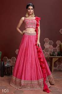 Dernier modèle de Lehenga Choli en soie chinon brodée pour femmes, couleur rose, pour mariage et fête, prix de gros bon marché - Product Image 2