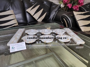 Plateau de service en acrylique avec plateau en nacre avec plateau arabe ou sous-verres assiettes thé café plateau de service plats - Product Image 3