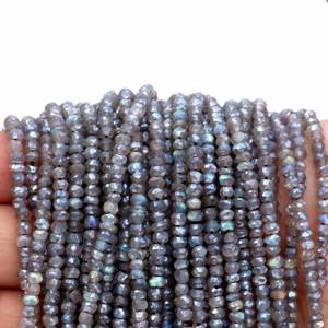 Perles de pierres précieuses en labradorite grise bleue naturelle à bas prix, facettées, rondes, de 3 mm à 4 mm, longueur de 13 pouces, pour la fabrication de bijoux - Product Image 1