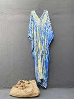 Robe d'été en rayonne pour femmes Beach Layer Boho Hippie Maxi Dress Tie Dye Caftan Dress