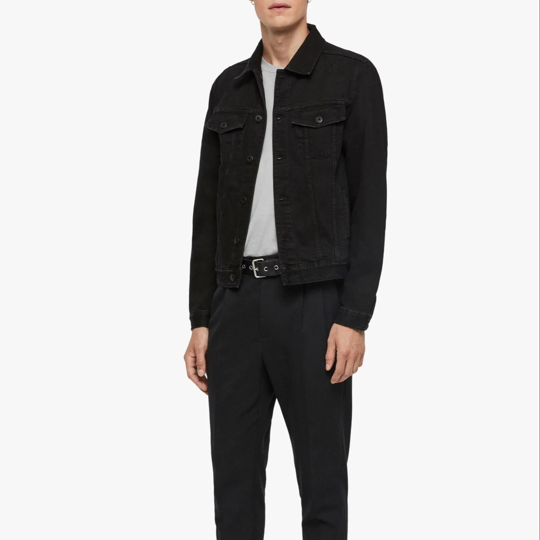 New Arrival Men Black Denim Jacket Solid Casual Men Jeans Coat Fashion Stand Clothes 2021