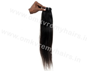 Proveedor-Muestra de cutícula virgen cruda alineada cabello humano Remy natural indio máquina de ondas rectas doble trama extensiones de cabello alto - Product Image 6