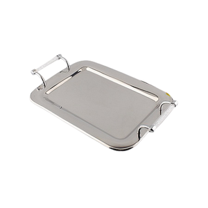 Plateau de service pour en-cas de couleur argentée au design moderne, en acier inoxydable, avec poignées en laiton, en provenance d'Inde - Product Image 2