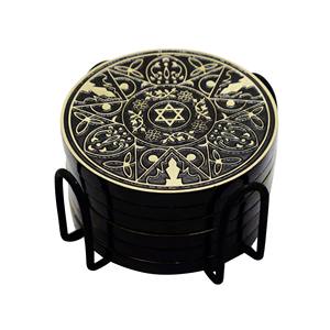 Custom Deep Etched Brass Coaster with Novelty Design <b>Wood</b> Base Mat & Pad for Home Office or Kitchen Table Gifting - Product Image 2