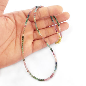 Collier de perles rondes facettées en tourmaline multicolore - Product Image 1