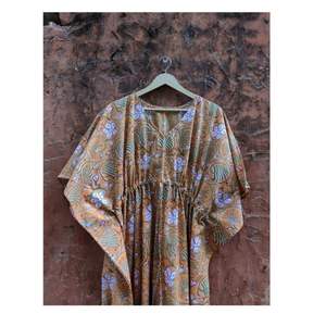 Túnica India Amarilla con Estampado Floral, Algodón Suave, Estampado a Mano, Kaftán Indio Holgado al por Mayor, Vestido de Playa, Vestido Largo - Product Image 6