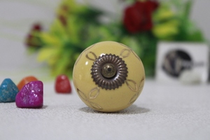 Boutons de meubles de tiroir de porte d'armoire de commode moderne en céramique jaune extensibles pour la ferme hôtel salon meubles de maison - Product Image 2