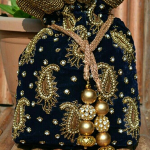 STYLISH POTLI-BAG WITH BEAUTIFUL HEAVY ZARDOZI HAND EMBROIDERY--WORK ON--BAGS FOR PARTY & <b>WEDDING</b> @ 2021 - Product Image 1