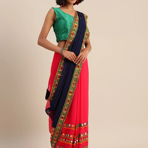 Bollywood Designer Saree Designer Miroir Travail Fleur Conception Tissu De Soie Doux Impression Numérique Marron Couleur Sari avec Blouse Inde Alphanumero - Product Image 1