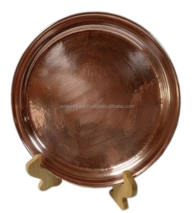 Copper Decorative <b>Serving</b> <b>Tray</b> Copper <b>Serving</b> <b>Tray</b> Reusable Eco-Friendly <b>Round</b> <b>Tray</b> With Attached Handle - Product Image 4