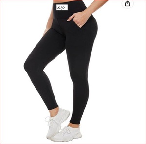 Mallas con bolsillos para mujer, pantalones de cintura alta, Control de barriga, entrenamiento, realce de cadera, Yoga, ropa activa, color negro - Product Image 1