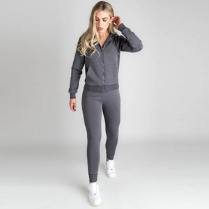 Conjunto de dos piezas de sudadera gruesa y polar para mujer, venta al por mayor, chándales personalizados de manga larga, traje para correr, 2021 - Product Image 4