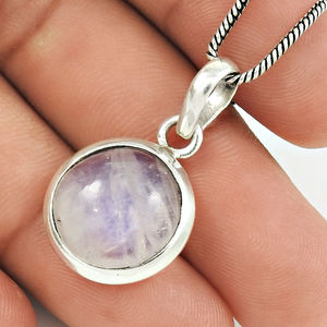 จี้เงินแท้สีฟ้าธรรมชาติสีรุ้งมูนสโตน925ทรงกลมจี้คลาสสิกจี้ห้อยหินประจำวันเกิดอันโอชะขายส่งเครื่องประดับ - Product Image 1
