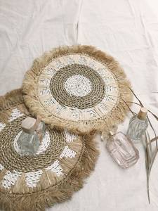 Décor mural naturel en raphia, décoration murale perlée faite à la main, jonc de mer, raphia, macramé, Boho, vente Flash, - Product Image 2
