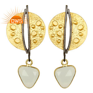 Pendientes de Moda de Latón Chapado en Oro de 14k, Pendientes Largos con Calcedonia Aqua, Proveedor de Joyería, Colección Clásica - Product Image 1