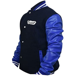 MS Men's Customized Embroidery <b>Sticker</b> Wool Body With Cow Hide Leather Sleeves Letterman Jacket - Product Image 4