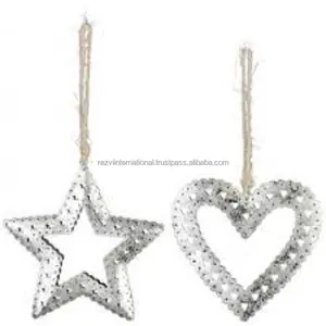 Decoración de Pared Metálica con Corazón y Estrella Plateados, Artículos Decorativos para el Hogar, Diseño Moderno, Hecho a Mano, 4 Piezas - Product Image 1