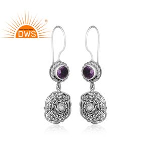 Pendientes colgantes de GEMA de amatista Natural, joyería tejida, al por mayor, gancho de plata oxidado, estilo gota - Product Image 2