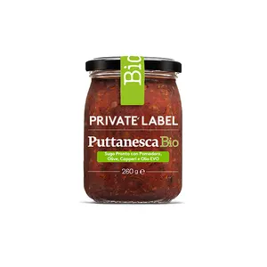 Private Label OEM Bio Organic Sicilian sauce with Tomato, Anchovies, Olives and Capers 260 g for wholesalers