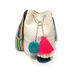 Bolso de mano de paja de cuerda de algodón hecho a mano para mujer, diseño de moda, hecho a mano, a granel