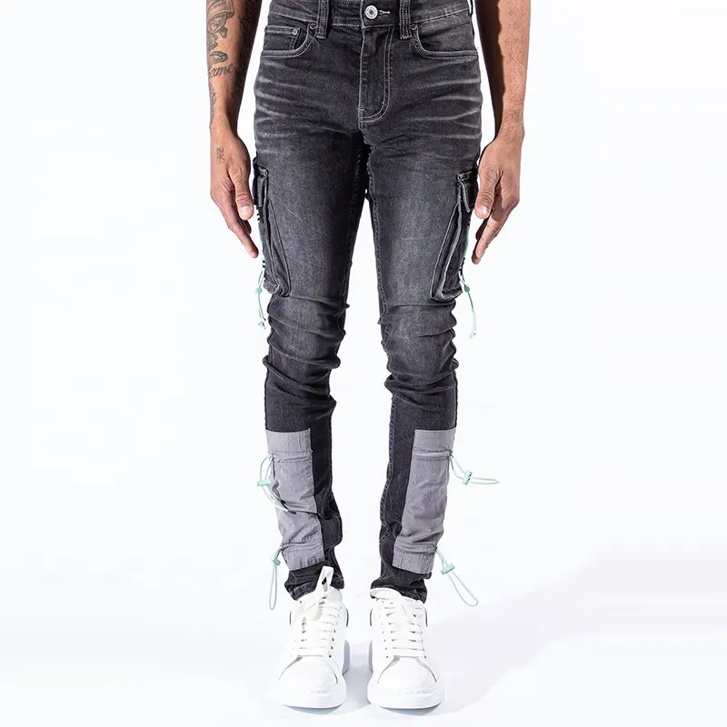 Mens Skinny Jeans New Custom Men'S Jeans Street Skinny Slim Patched Denim Stacked Whiskering High Stretch Pants Jeans For Men