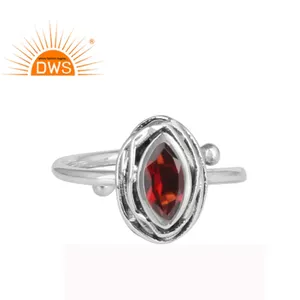Natural Red Garnet Gemstone Girl's Ring Supplier 925 Sterling Silver Oxidized Adjustable Ring Jewelry Wholesaler