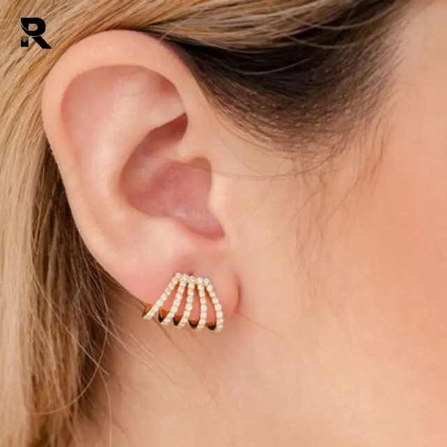 1.00ctw Lima Baris Cuff Berlian Anting 14K Rose Putih Kuning Emas Anting dengan Harga Terbaik