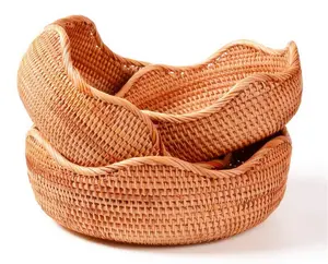 Vintage Style Basket Woven Handmade Rattan Fruit and Food Storage Basket Handmade in Vietnam