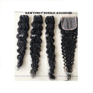 Extensions de cheveux brésiliens Remy vierges à cuticules intactes, ondulés, prix de gros, avec closure 5x5 en dentelle transparente - Product Image 1