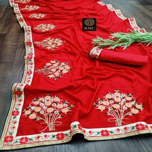 Chemisier brodé en soie rouge pour femmes, nouvelle collection, vêtement de travail, de fête, sexy, couleur rouge, prix en gros - Product Image 3