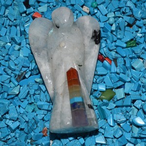Shop for Rainbow Moonstone Angel With Chakra Points | Buy Rainbow Moonstone Angel With Chakra Points - Product Image 1