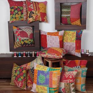 Patchwork Indian Cotton Kantha <b>Cushion</b> Cover Multi Color Bedcover <b>Cushion</b> Vintage Kantha <b>Cushion</b> Cover - Product Image 4