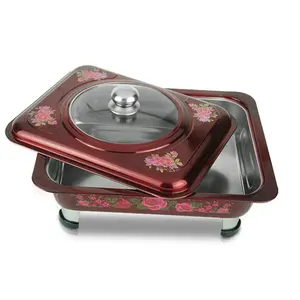 Stainless steel colorful flower decal dish buffet food warmers restaurant equipment buffet