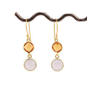 Pendientes de citrino y opalita para mujer, conjunto de bisel chapado en oro, gota de luz colgante para mujer, gotas chapadas en oro de 24k, joyería al por mayor - Product Image 2