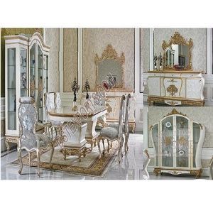 Ensemble de table à manger 6 places style européen meubles de salle à manger italiens argentés polonais ensemble de meubles de salle à manger en bois de teck massif - Product Image 1