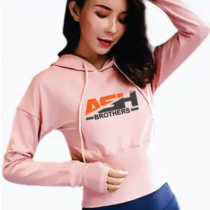 Wholesale Custom Streetwear Hoodie Gym Tracksuit Long Sleeve Lady Women Top Pullover Crop Women's made on ash bro