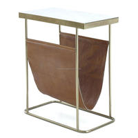 Table d'appoint en cuir avec dessus en marbre pour magazines Meubles de salon élégants pour la maison Table empilable en or antique Sada