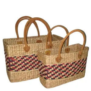 女性用の環境にやさしい手作りハンドバッグ2個セット、ホテイアオイのビーチバッグ