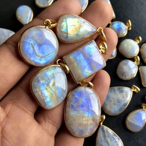 Collier en argent sterling pour pendentif, perles, pierre de lune naturelle, arc-en-ciel - Product Image 4