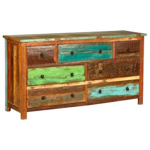 Coffre de rangement industriel en bois massif recyclé à tiroirs multiples, mobilier de maison, style antique, ferme, villa, chambre, extérieur, salon - Product Image 1