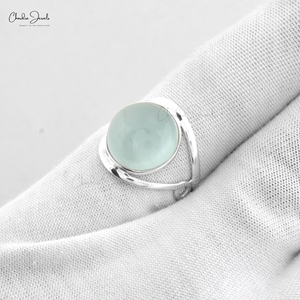 Bague aigue-marine naturelle 12mm forme ronde cabochon pierre AAA qualité aigue-marine 925 argent Sterling bague pour femme bijoux de mode - Product Image 2