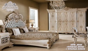 Juego de muebles de dormitorio tallados a mano de estilo europeo, tapicería de lujo, color plateado, diseño francés - Product Image 5