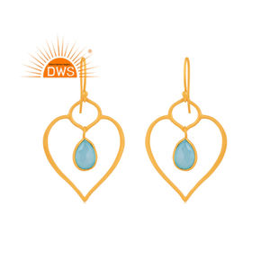 925 Sterling Silver Natural Aqua Calcedony Gemstone Heart Design Dangle Boucle d'oreille Fabricant de bijoux - Product Image 1