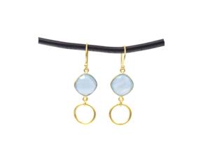 Calcédoine bleue faite à la main en argent Sterling crochet ethnique boucles d'oreilles fil plaqué or enveloppé pour les mariages fêtes mode bijoux cadeau - Product Image 3