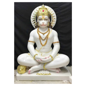 Statue traditionnelle orientale de Hanuman en marbre blanc coloré - Product Image 1