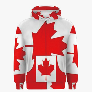 Drapeau du Canada sérigraphié personnalisable décontracté respirant léger 100% polyester à manches longues coupe ajustée sweat à capuche unisexe - Product Image 1