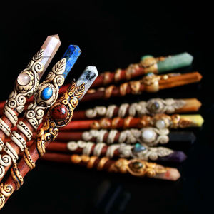 Bâtons de cheveux en bois, 100 pièces, pierres précieuses naturelles mélangées, tour de pierres, bijoux de cheveux en polymère, vente en gros - Product Image 3