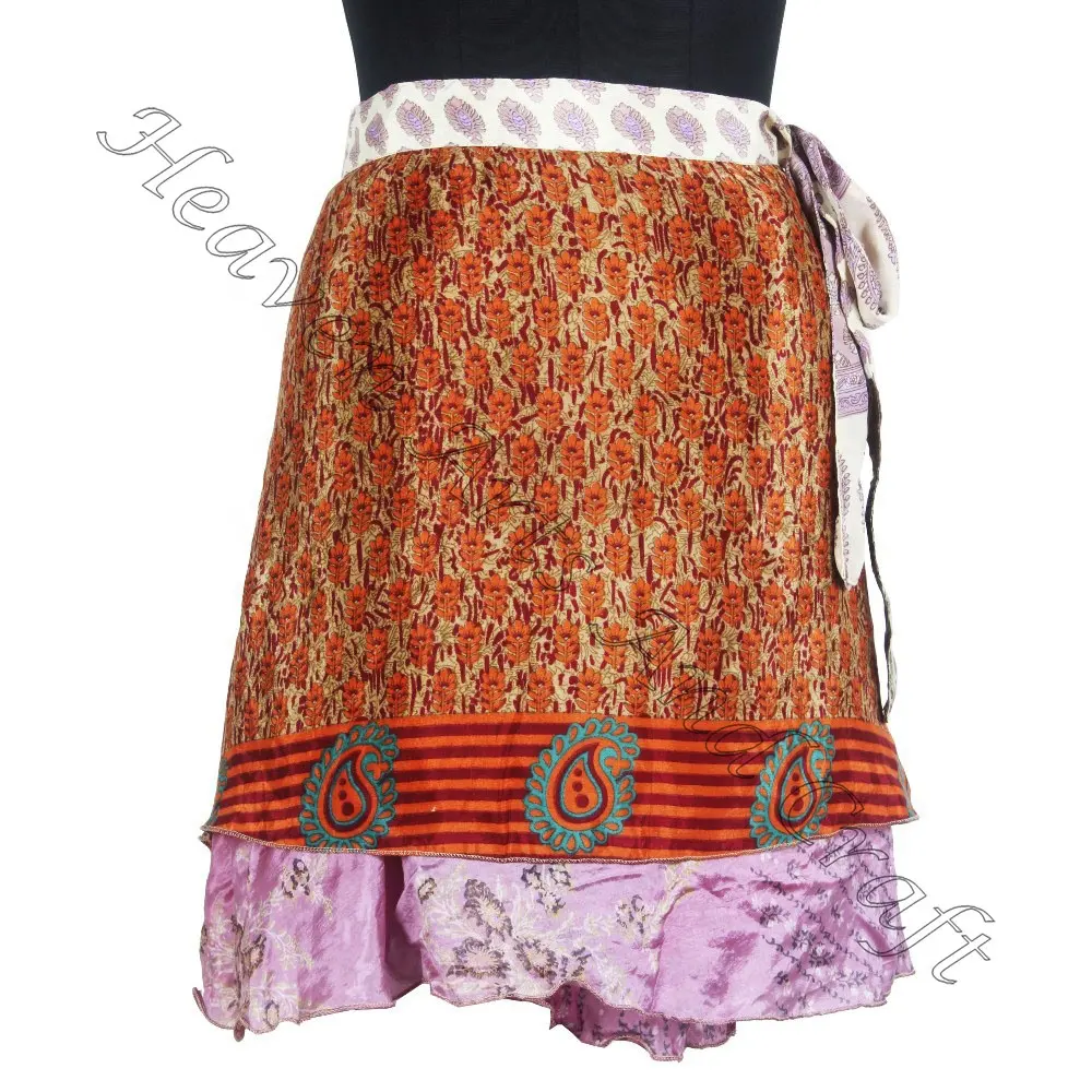 Indische Vintage Sari zwei schicht ige reversible Seide Miniröcke Zigeuner Hippie Boho indische Retro Seide lässig Magic Wrap kurzen Rock