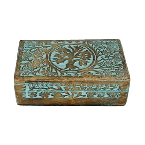 Antique Gỗ Jewel Box Với Tree Of Life Thiết Kế Tay Chạm Khắc Hộp Lưu Trữ Bằng Gỗ Keepsake Hộp Gỗ Xuất Khẩu Ấn Độ