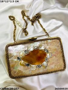 Handcrafted Designer Brass Evening <b>Bag</b> with Mother of Pearl Luxury Bridal <b>Wedding</b> Purse <b>Clutch</b> - Product Image 3